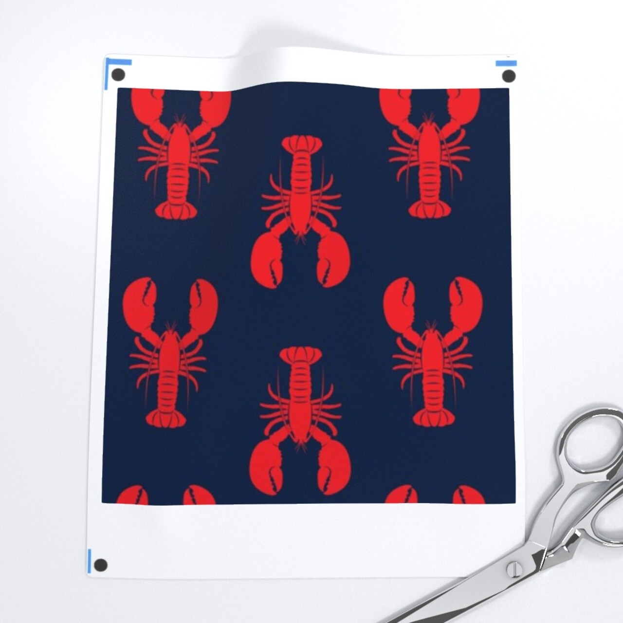 Nautical Lobster Red Lobsters Navy New England maine Custom Printed Fabric by Spoonflower Various Fabrics by the Yard or Fat Quarter